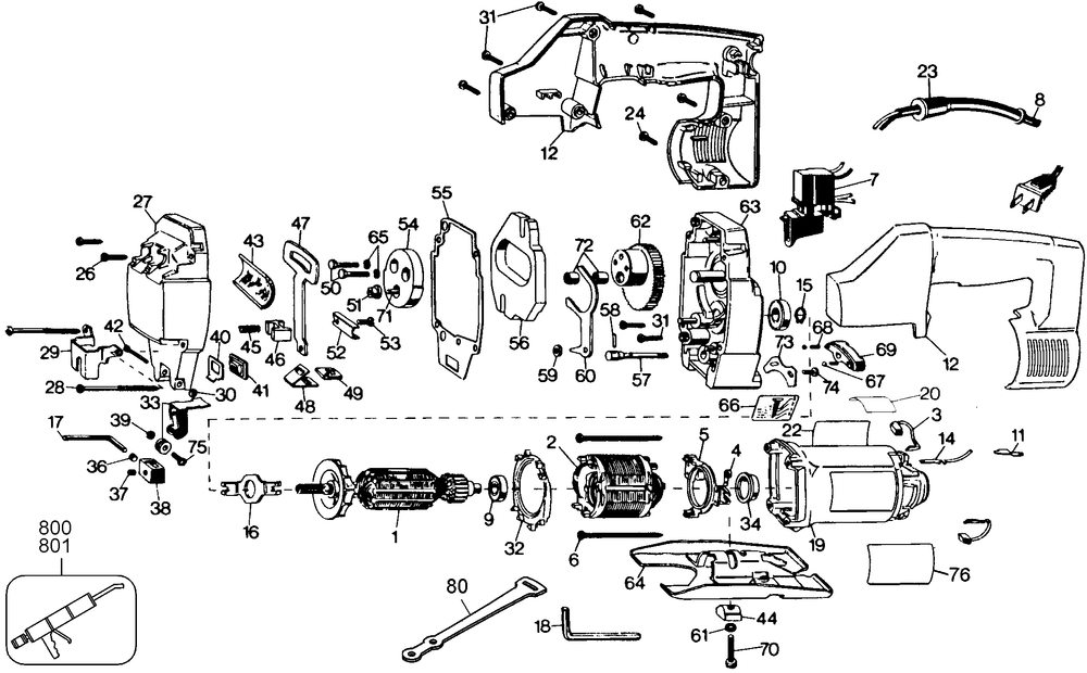 Page A Diagram and Parts List for 289-BDK Type 100 Black and Decker Reciprocating Saw